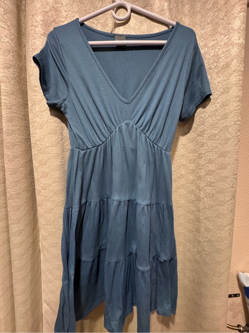 Olivia Rae Dusty Blue V-Neck Tiered Short Sleeve Dress